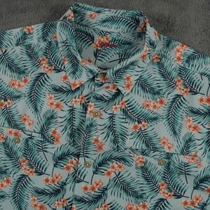 RailRiders Button Up Shirt Mens XL Blue Hawaiian Floral Short Sleeve Stretch